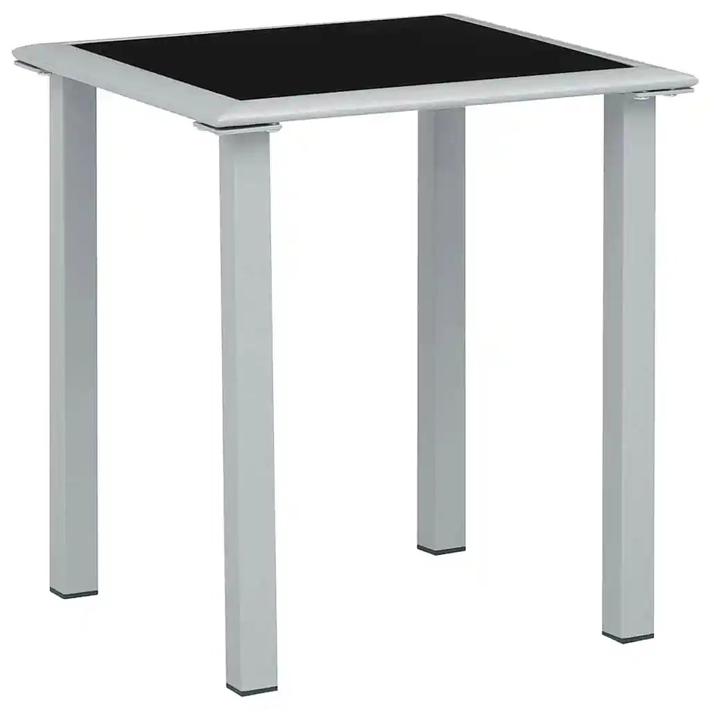 Schwarz-silberner Gartentisch, 41x41x45 cm, Stahl und Glas. Moderner Gartentisch aus Holz für Terrasse und Hof (nur Tisch)