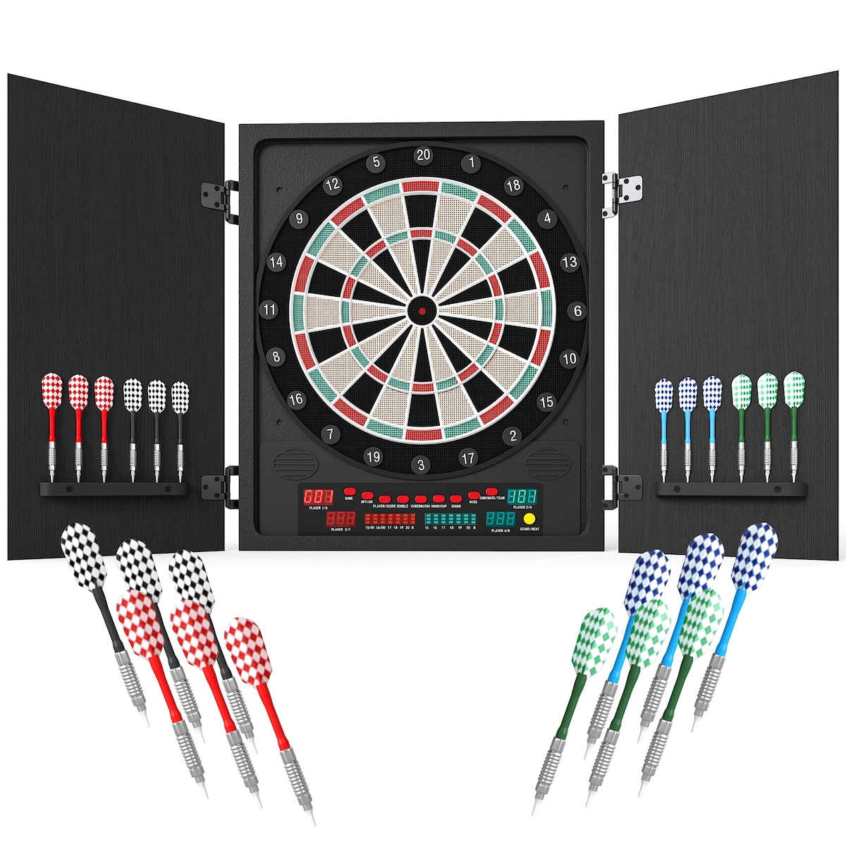 Helloshop26 - Elektronische klappbare Dartscheibe 51 x 6 x 57 cm Ablagen 27 Spiele bis zu 8 Spieler modern Stil aus PP schwarz 21_0006645