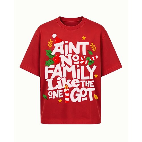 Es gibt keine Familie wie meine – Lässiges Baumwoll-T-Shirt mit Weihnachtsmotiven, Rundhalsausschnitt und kurzen Ärmeln