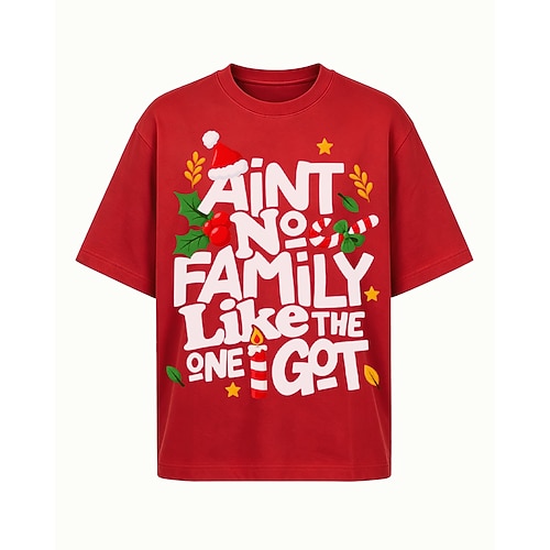 Es gibt keine Familie wie meine – Lässiges Baumwoll-T-Shirt mit Weihnachtsmotiven, Rundhalsausschnitt und kurzen Ärmeln