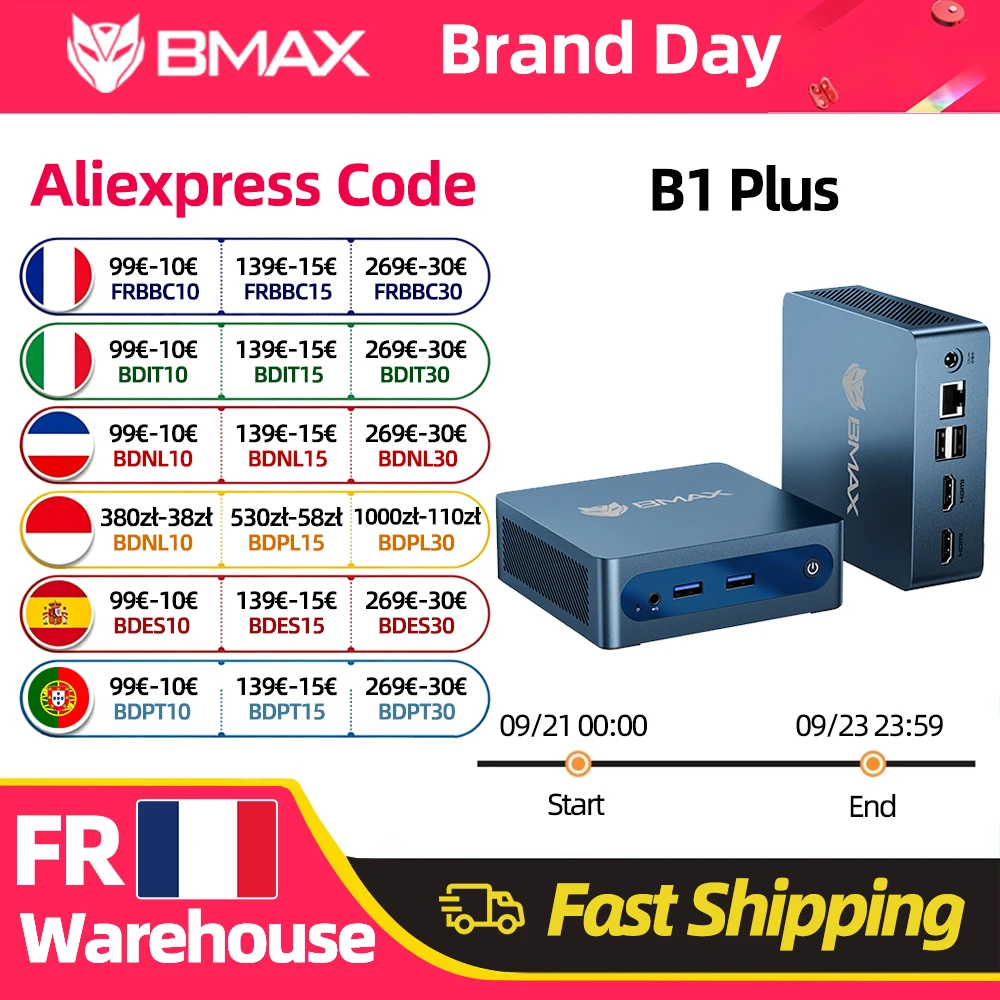 BMAX B1 Plus, PC sous Windows 11, processeur Intel J3355, 6 Go de RAM, 128 Go de ROM, HDMI, USB, Wi-Fi, compatible avec 4K à 60 Hz, carte graphique Intel HD 500, mini PC.