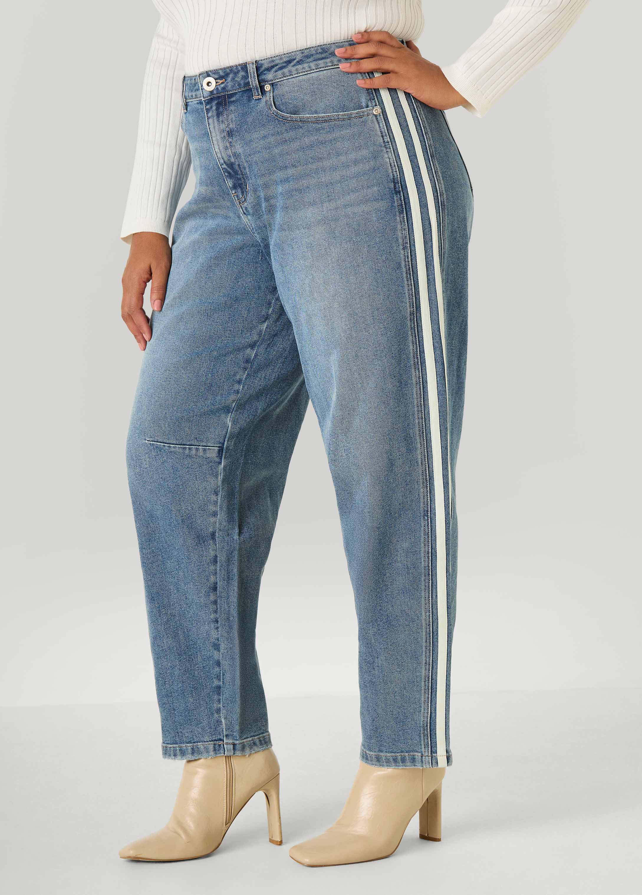 Plus Size Striped Barrel Jeans