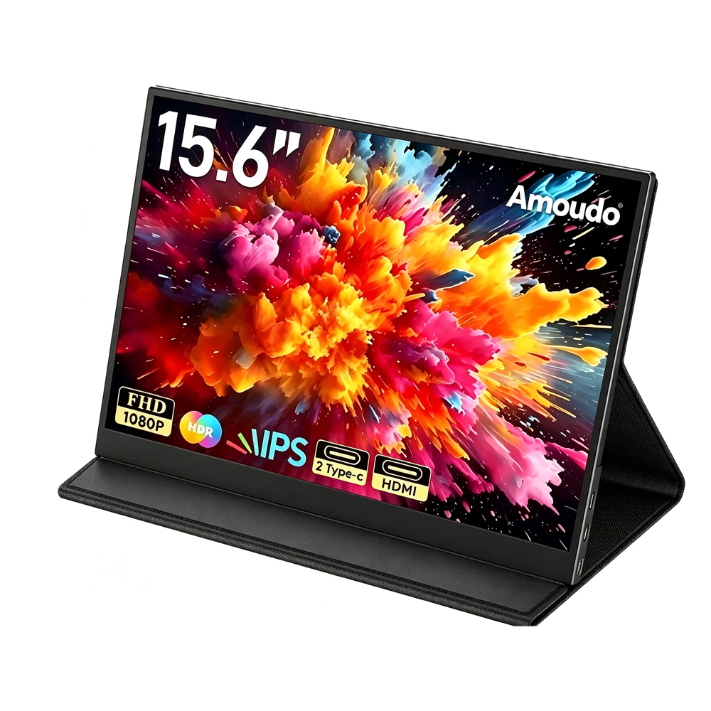 Amoudo, écran portable de 15,6 pouces, résolution 1920 x 1080p, 60 Hz, écran FHD, écran d’extension pour ordinateur portable, écran IPS, moniteur pour ordinateur portable, PC, téléphone portable, moniteur secondaire.