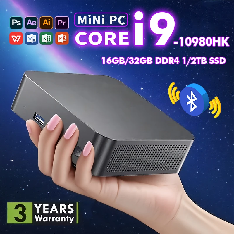 NEUER Intel I9-10980HK/N150 Tragbarer Mini-PC Computer Windows 11 32GB DDR4 1/2TB SSD Gaming-Computer WiFi 6 Büro-Mini-Desktop