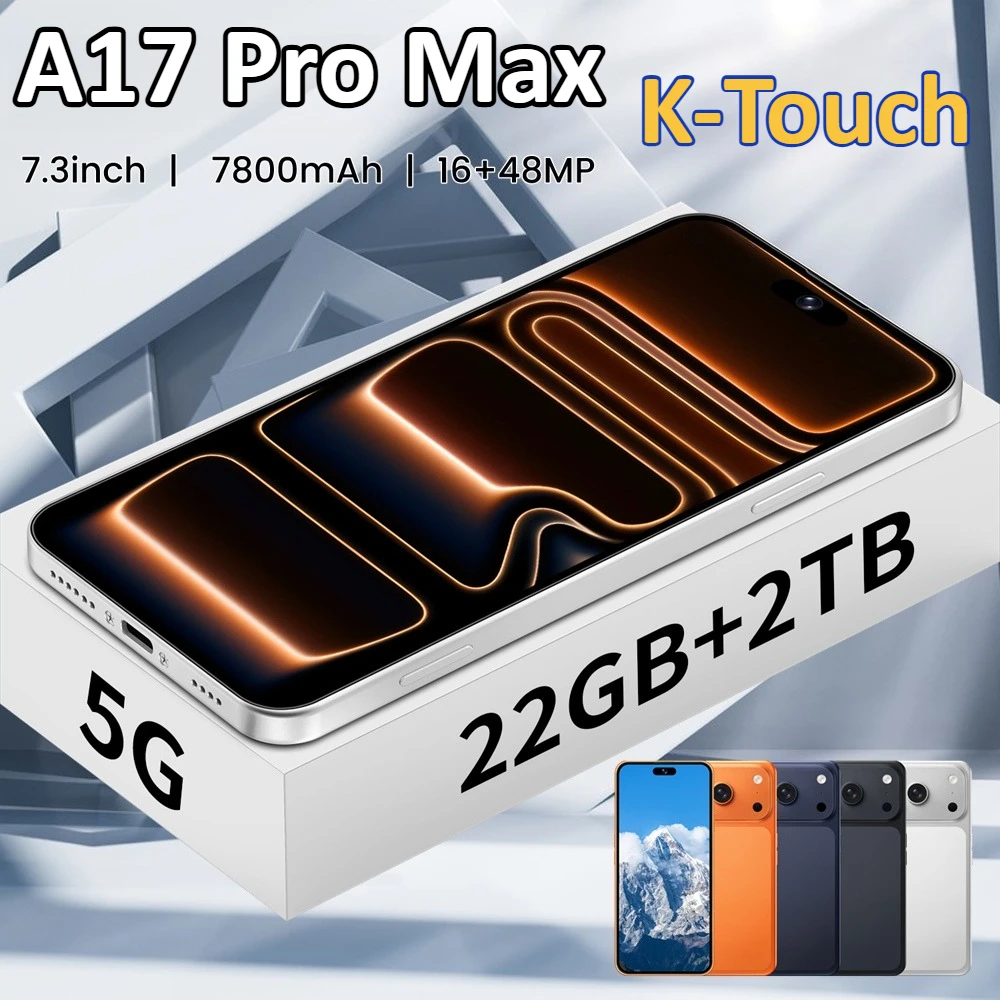 Téléphones mobiles K-Touch A17 Pro Max Smartphone 7,3 pouces Android 15 Téléphone portable 16+48MP Appareil photo 5G Double carte Double veille 7800mAh Version mondiale Téléphones portables