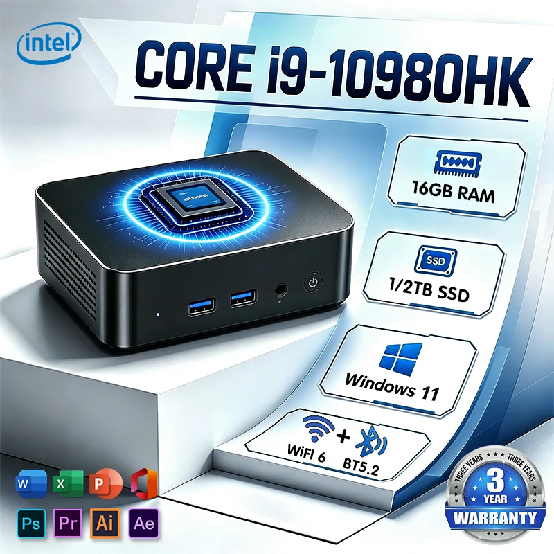 Mini PC 2026 Intel Core I9 10980HK N150 PC de jeu Windows 11 Pro 16 Go de RAM 1 To 2 To SSD M.2 WiFi6 BT5.2 4K HD PC de bureau portable