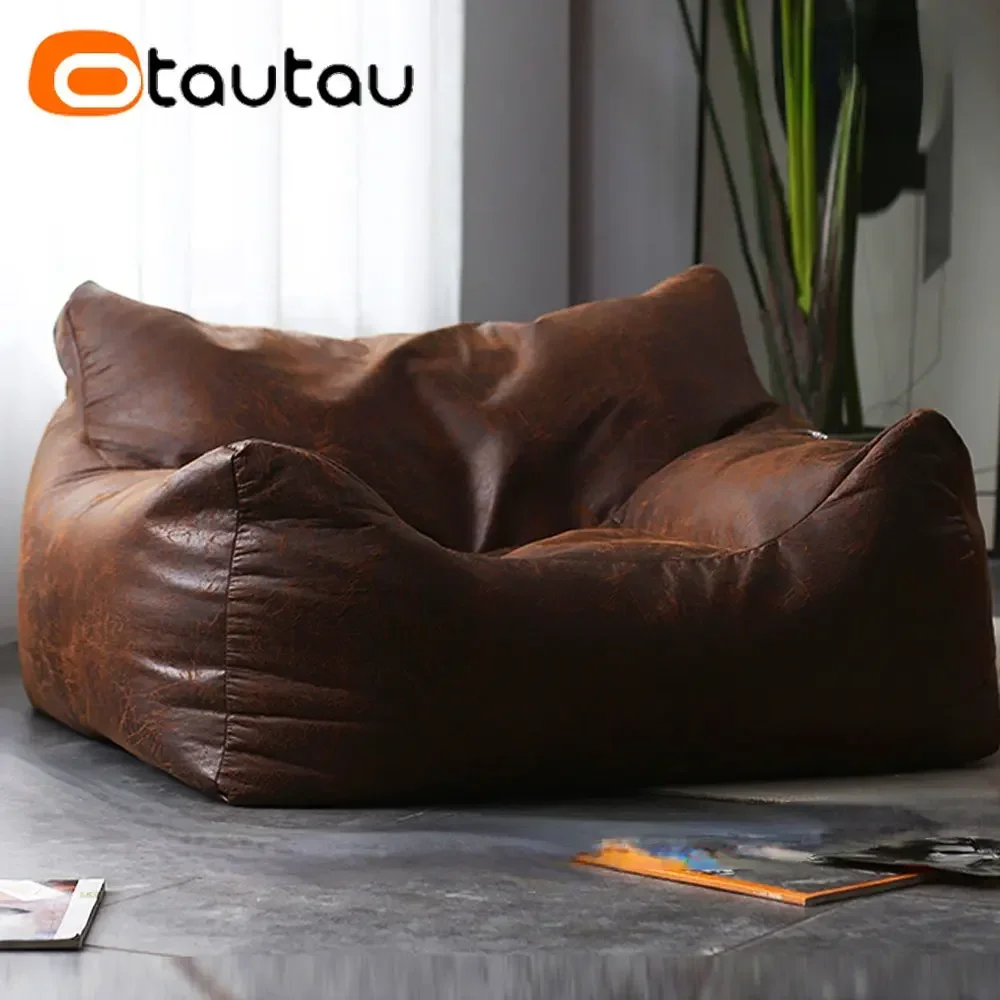 Otautau Erwachsene Faux Retro Wildleder Leder Hocker Sitzsack Abdeckung ohne Füllstoff bequeme King Size Sessel faul Einzels ofa sf042