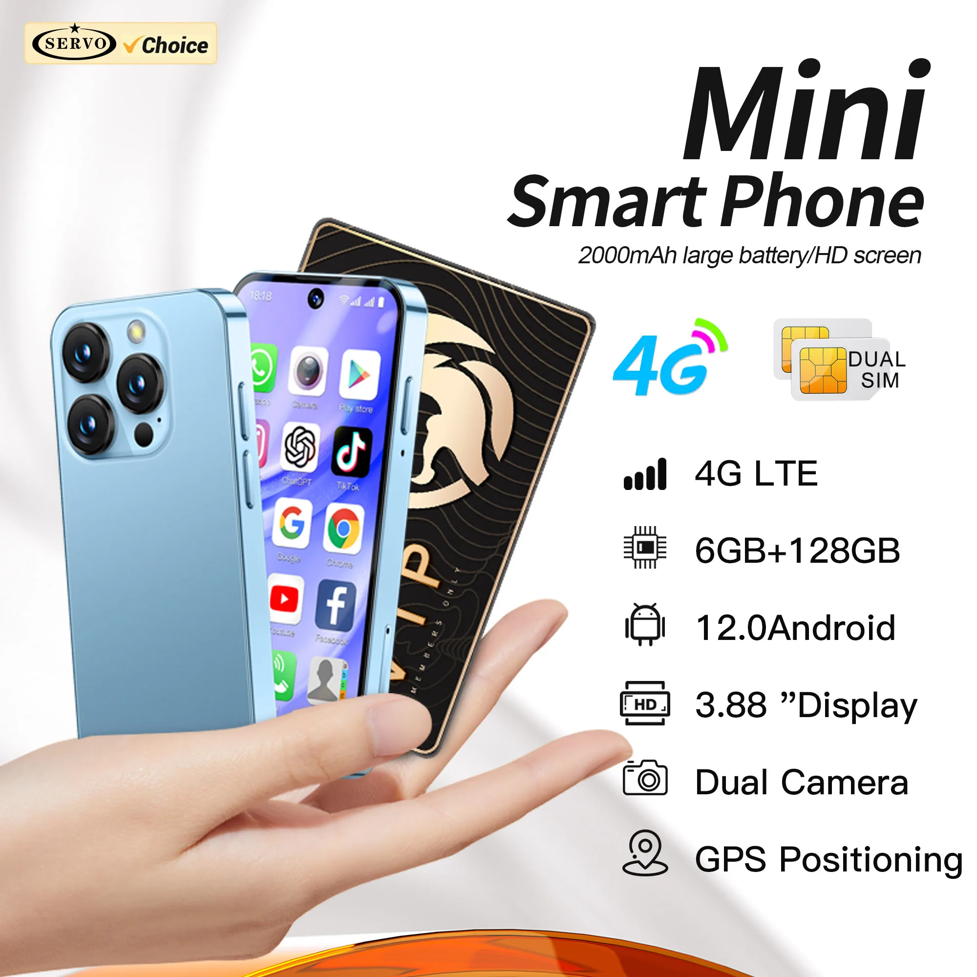 SERVO 19PRO 4G Network Mini Smartphone Android12 OS RAM 6GB ROM 128GB Play Store GPS OTG 3.88