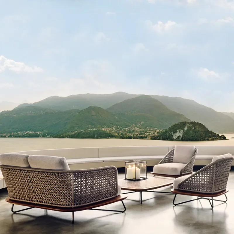 for Nordic Villa Balcony Garden Outdoor Furniture Solid Wood Rattan Chair Combination Outdoor Rattan Courtyard Outdoor Sofa