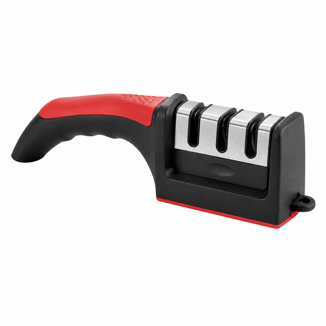 Kitchen Knife Sharpener With Non Slip Base Portable Manual Sharpening Tool red And Black