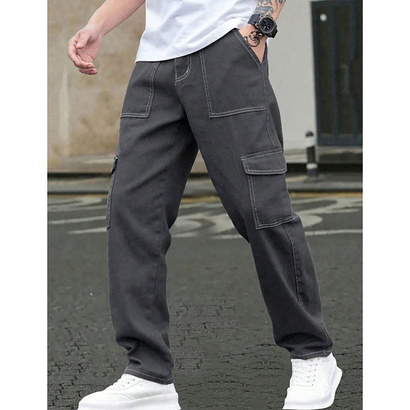 Men's Cargo Pants Cargo Trousers Trousers Elastic Waist Multi Pocket Flap Pocket Solid Color Windproof Comfort Daily Outdoor Camping Hiking Streetwear Stylish Khaki Black Inelastic