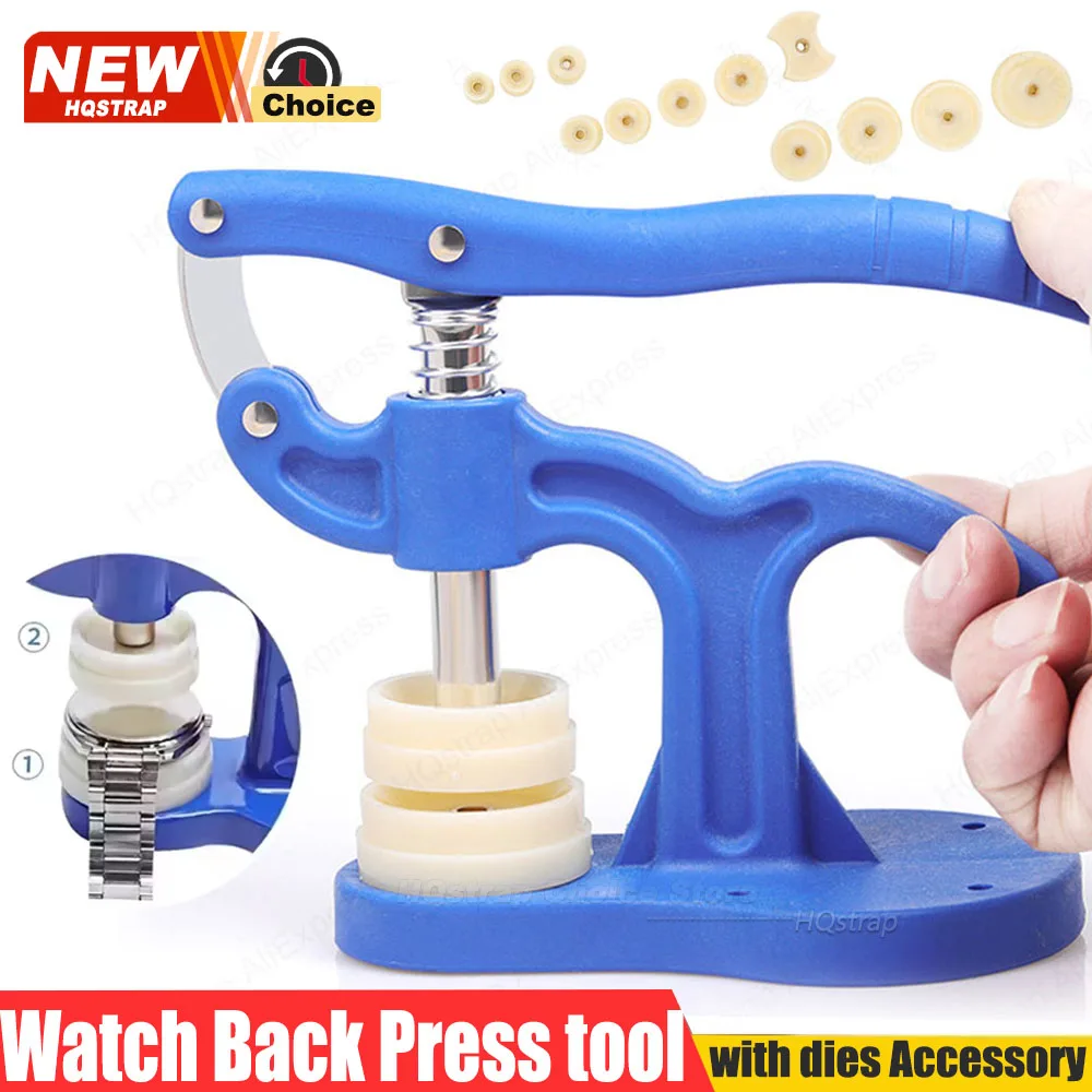 Outil de pression pour la réparation de montres, outil de fermeture de fond de boîtier, outils d'horloger, outils de réparation de boîtiers de montres, outils manuels avec 12 matrices en plastique, accessoire
