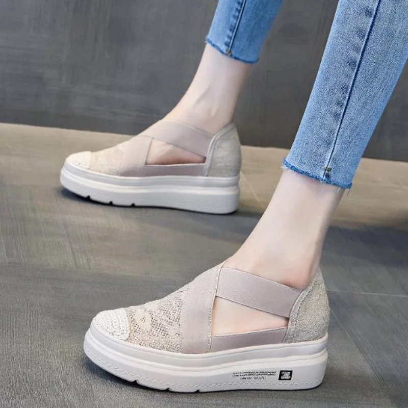 Nouvelles chaussures pour femmes, chaussures de pêcheur, chaussures en maille respirante, semelle plate et souple, chaussures plates pour femmes, chaussures plates 7 cm
