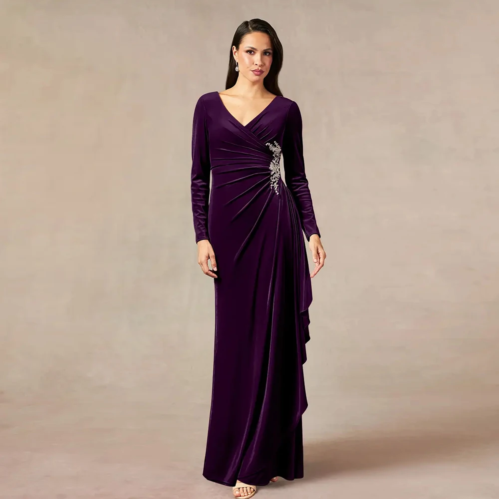Charming Purple Mother of Bride Dresses for Women 2025 Side Slit Full Sleeve Strapless Wedding Party Dresses Vestido De Novia