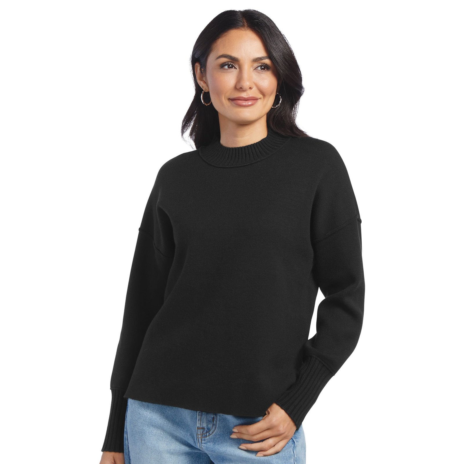 Masseys Apres Mock Neck Sweater (Women's) Casual in Black, Size 3X, Nylon/Polyester/Viscose