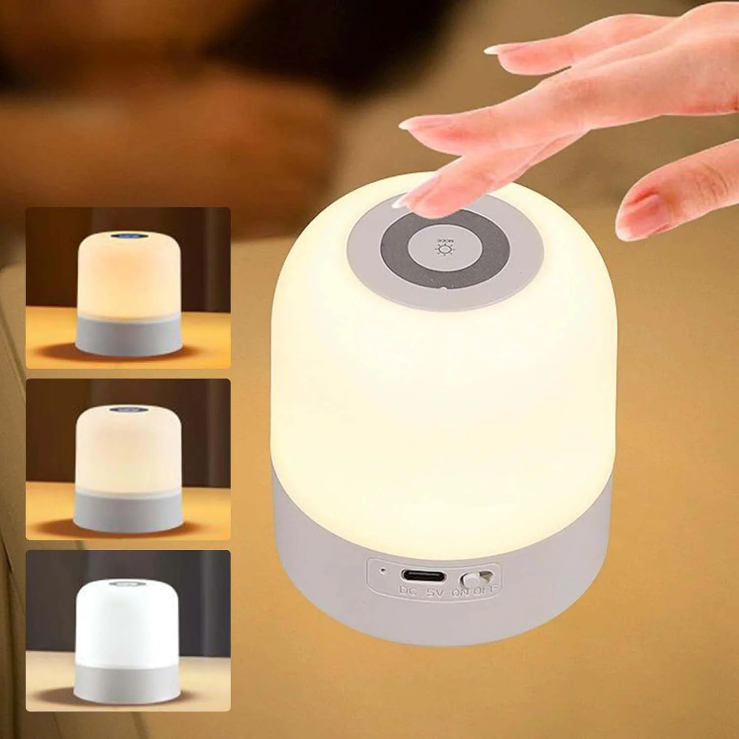 LED-Nachttischlampe, Touch-dimmbar mit 3 Modi, Nachtlicht, USB-wiederaufladbare Touch-Lampe, Tischlampe, kabelloses Stilllicht, Tischlampe