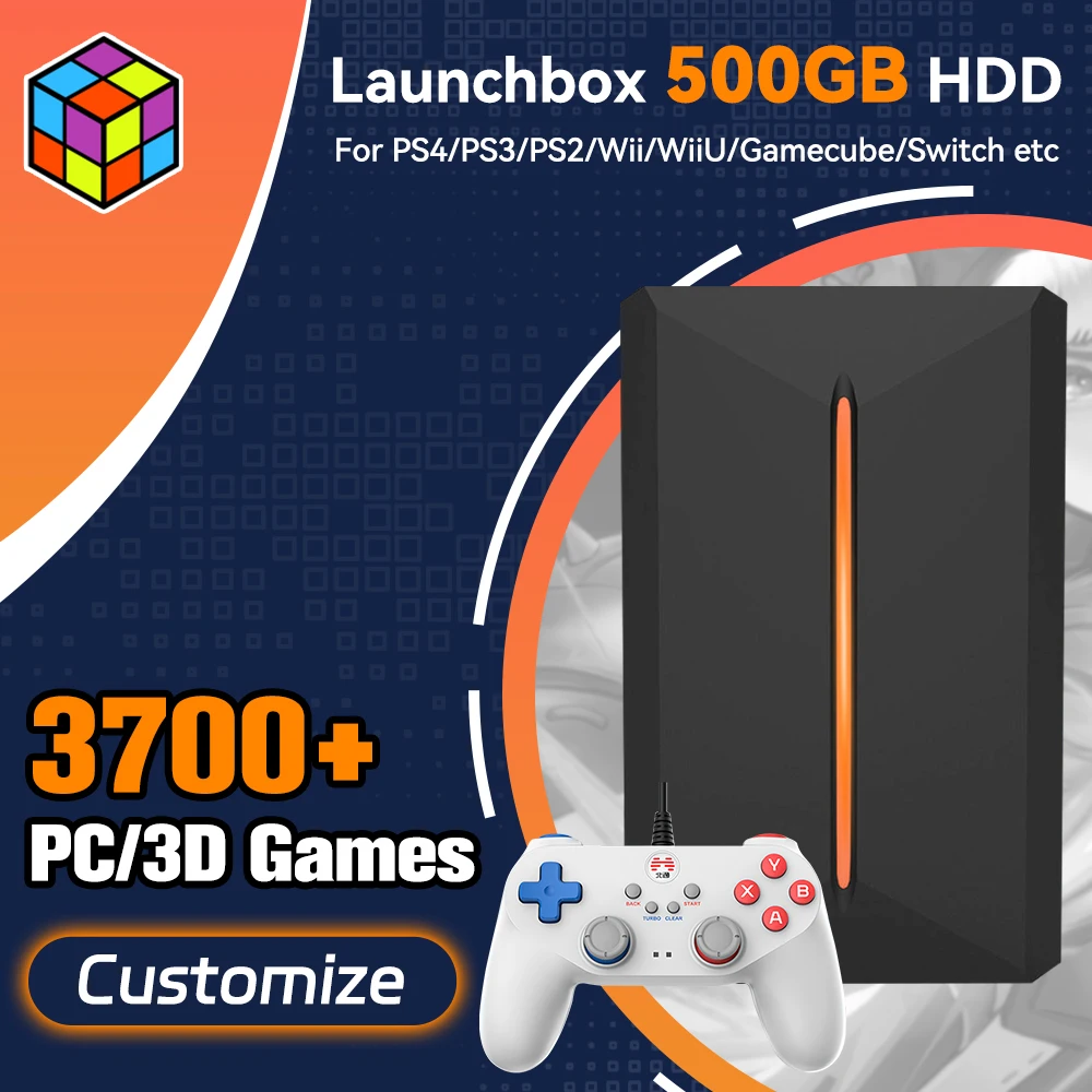 Launchbox Gaming HDD 500GB Portable Game Hard Drive for PS4/PS3/PS2/Wii/WiiU/Switch/Gamecube and PC/Laptop with 3760 PC/3D Games