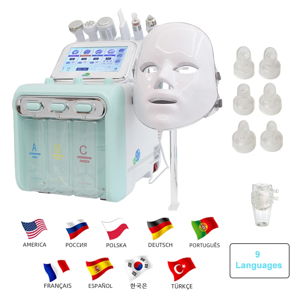 Appareil de soin du visage 7-en-1 pour peeling dermabrasion, rajeunissement de la peau, jet d