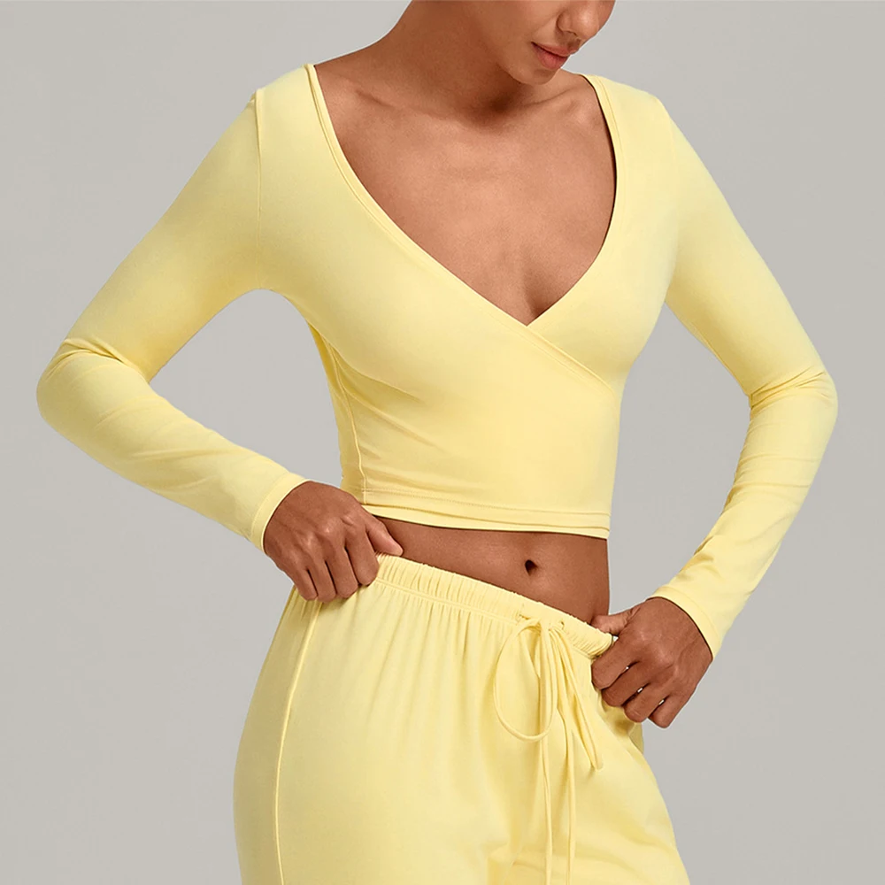 Deep-V Yoga T-shirts Women 's Solid Sports Fitness Long Sleeve Gym Workout Running Shirts Sexy Quick Dry Fitness Gym Sport Wear
