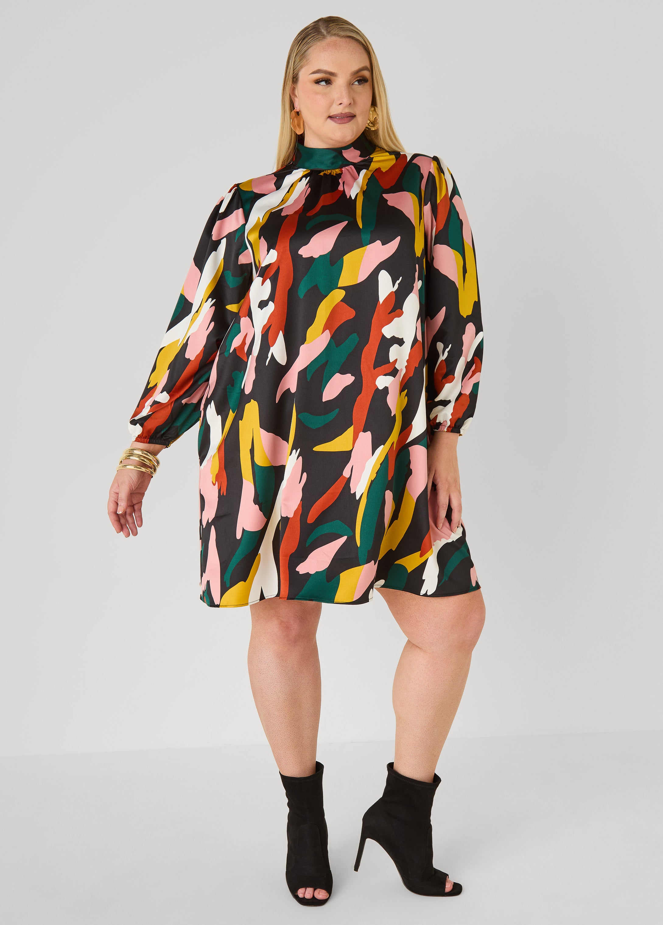 Plus Size Printed Satin Swing Dress - Ashley Stewart