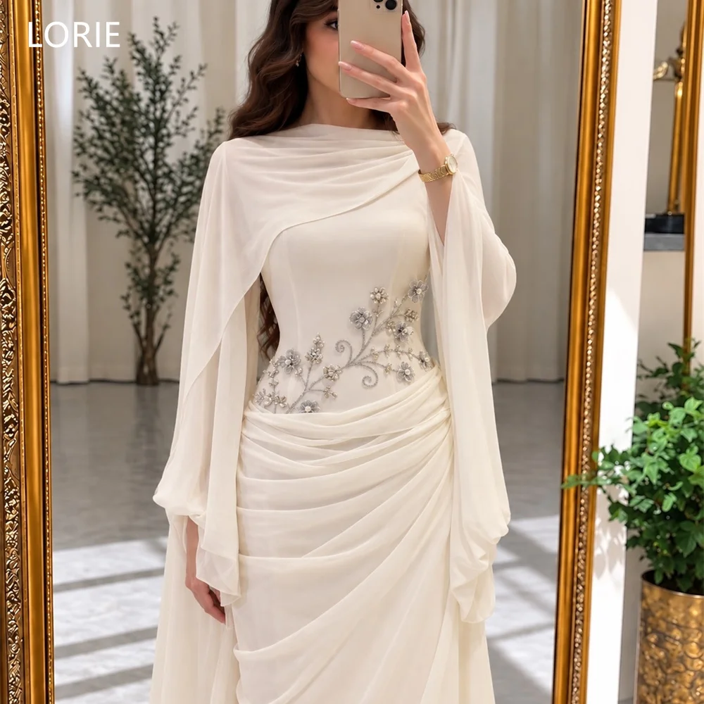 LORIE Modern Style Mermaid Prom Dresses Cape Sleeve High Neck Evening Dress Appliques Pleat Evening Party Gown 2026 Customized