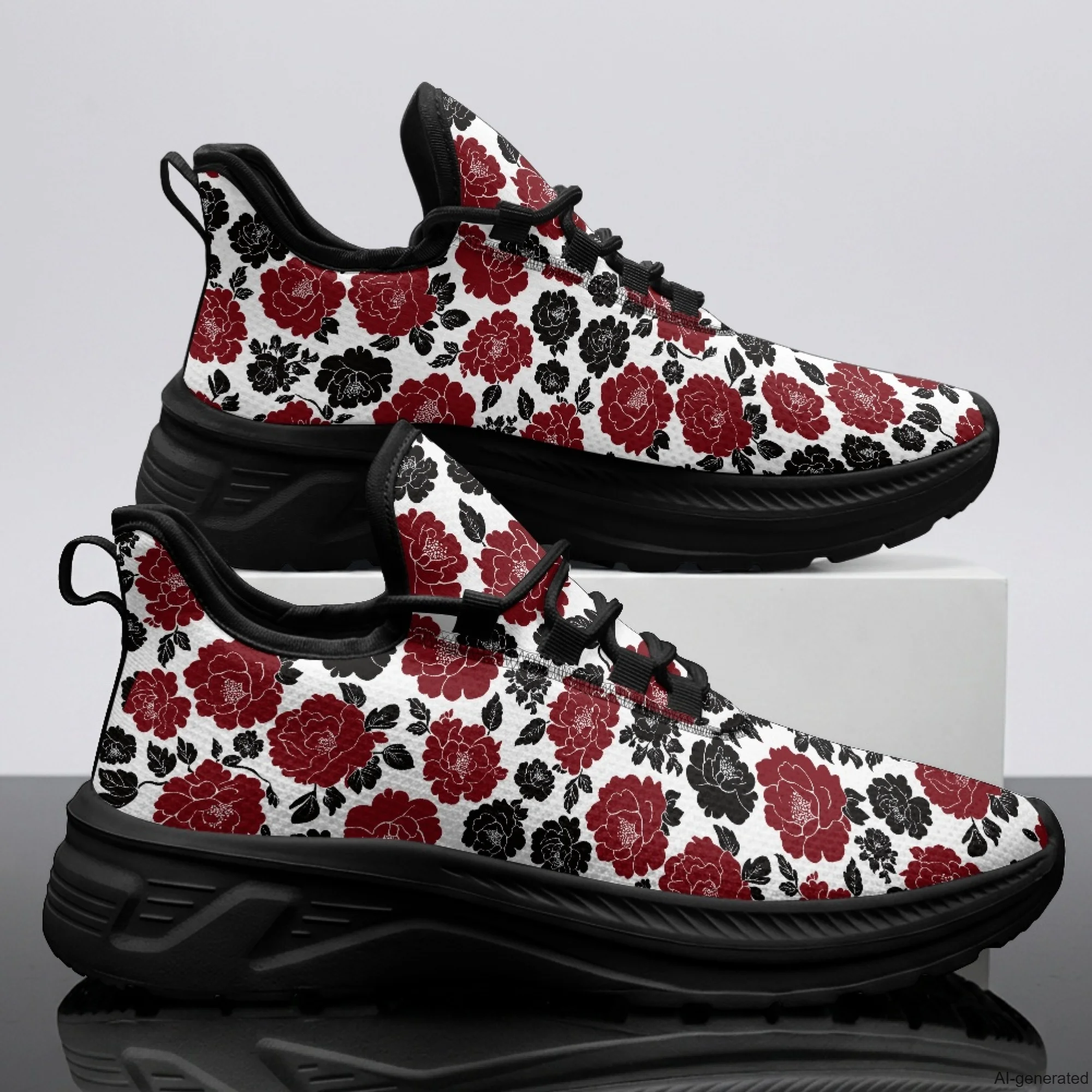 XIXIRIMIDO Damen-Wanderschuhe, Fußball-Sneaker mit Rosenmuster, Herren-Sportschuhe, Freizeitmode-Schuhe, Turnschuhe, Größe 35–48