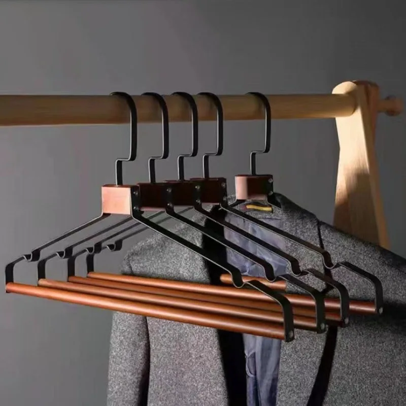 Solid wood flat iron metal clothes hangers, non-slip trouser hangers, suit hangers, home and clothing store hangers