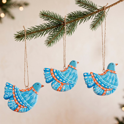 Peace Doves,'Set of 3 Peace Dove-Themed Hand-Painted Wood Ornaments'