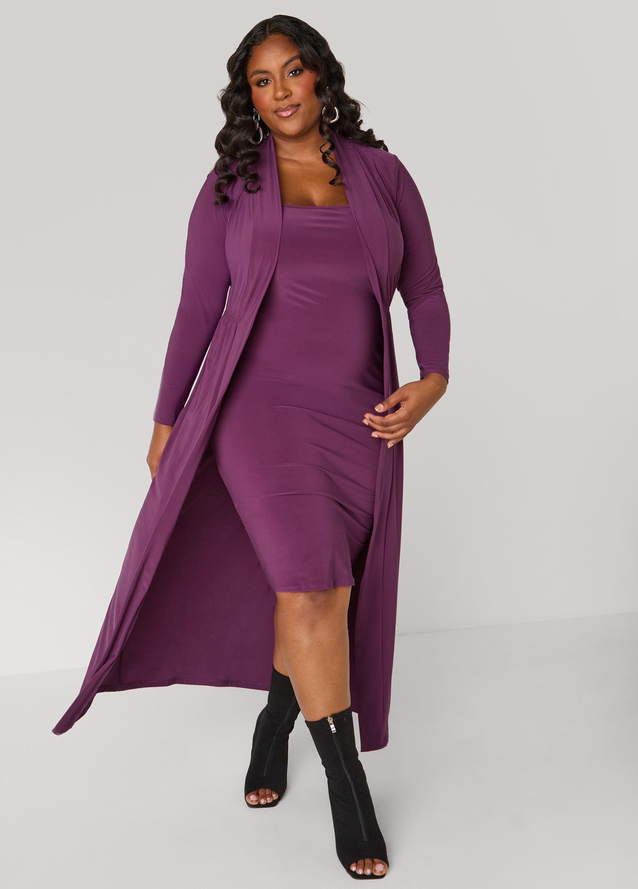 Plus Size Open Front Knit Duster