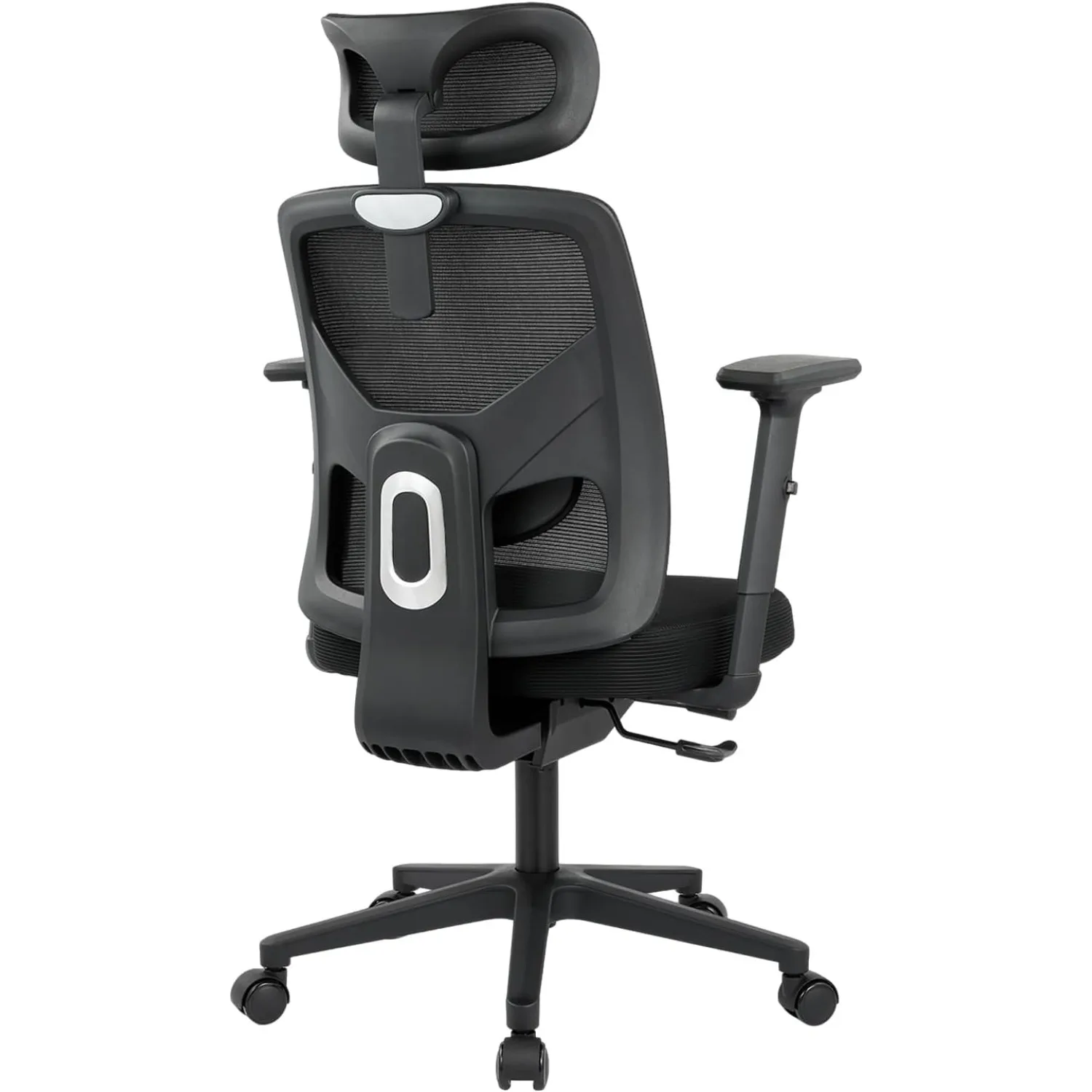 Office Chair Ergonomic Mesh High Back with Adjustable Lumbar Support 2D Headrest Flip-Up 2D Armrests 8cm Cotton Padded Seat Height Adjustable 360° Swivel Casters Black for Home Office Study Gaming