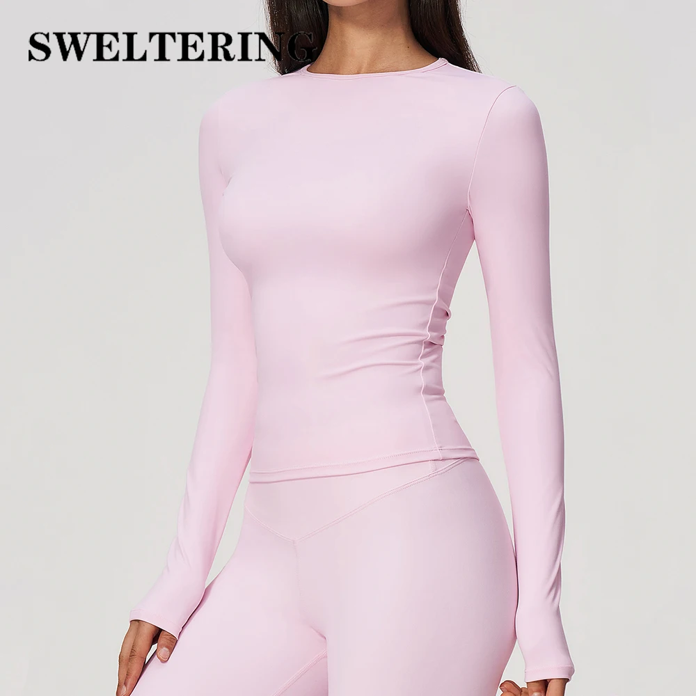 Yoga T-shirts Women's Solid Sport Fitness Long Sleeve Gym Workout Running Shirts Sexy Exposed Navel Quick Dry Fitness Sport Wear