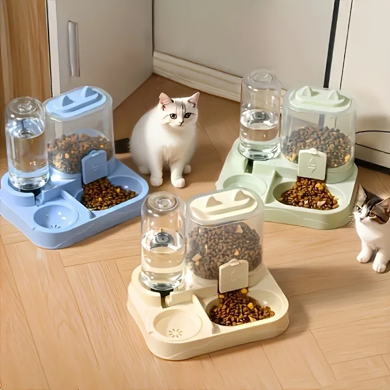 Distributeur automatique de nourriture pour chats avec distributeur d’eau, gamelle à nourriture et à eau à gravité pour chats d’intérieur, distributeur de nourriture pour animaux de compagnie 2 en 1.