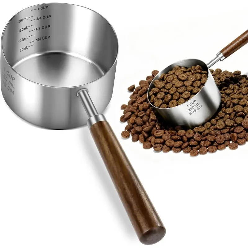 Cuillère doseuse en acier inoxydable pour nourriture de chien, 1 tasse, tasse doseuse pour nourriture de chien avec graduations (tasse/ml), cuillère doseuse en métal pour nourriture d'animaux, pour chiens et chats