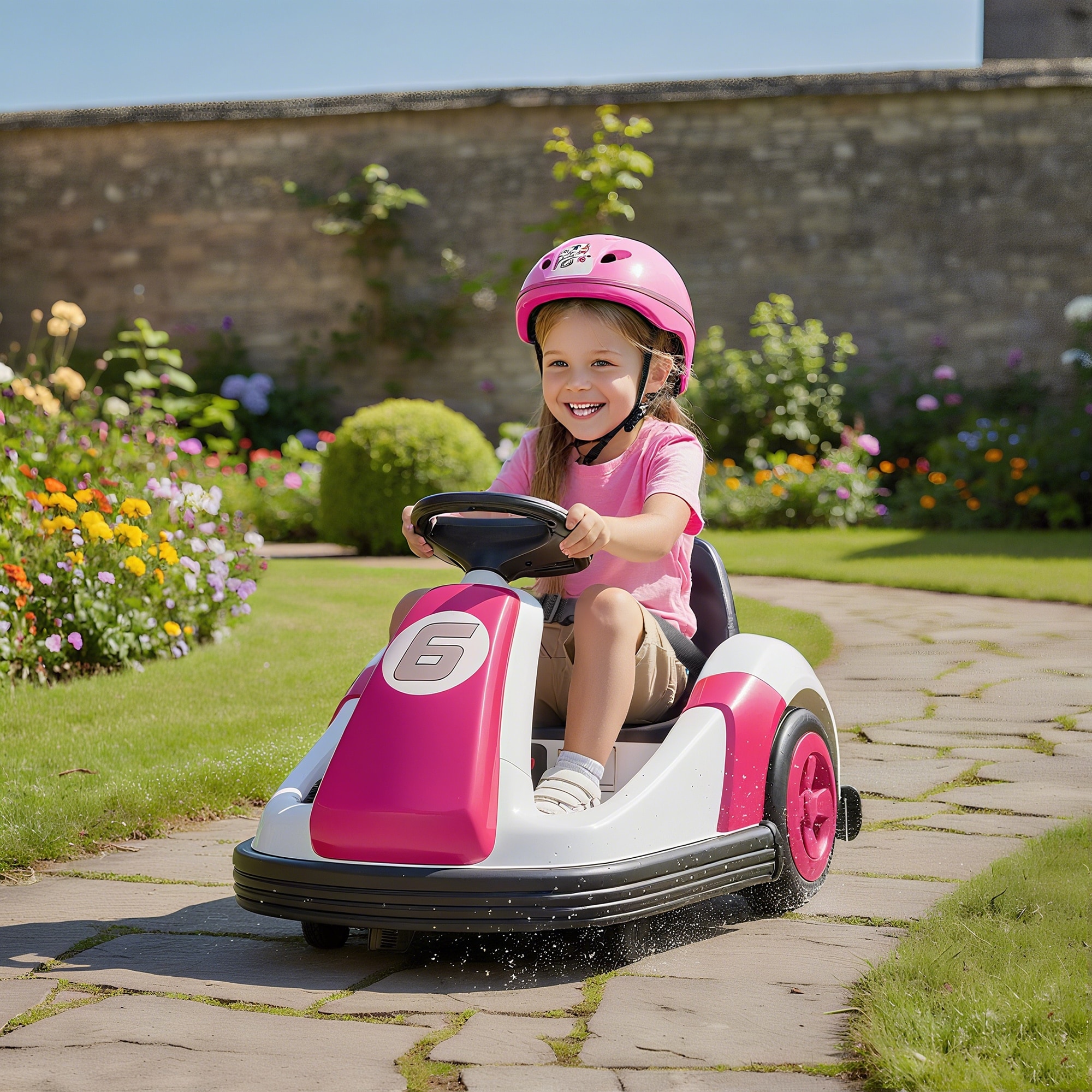Qaba 6V Kids Bumper Car with Big Wheels, 3.1 Mph Max, Electric Car for Kids with 360-Degree Spin, LED Power Display, Dual Motors