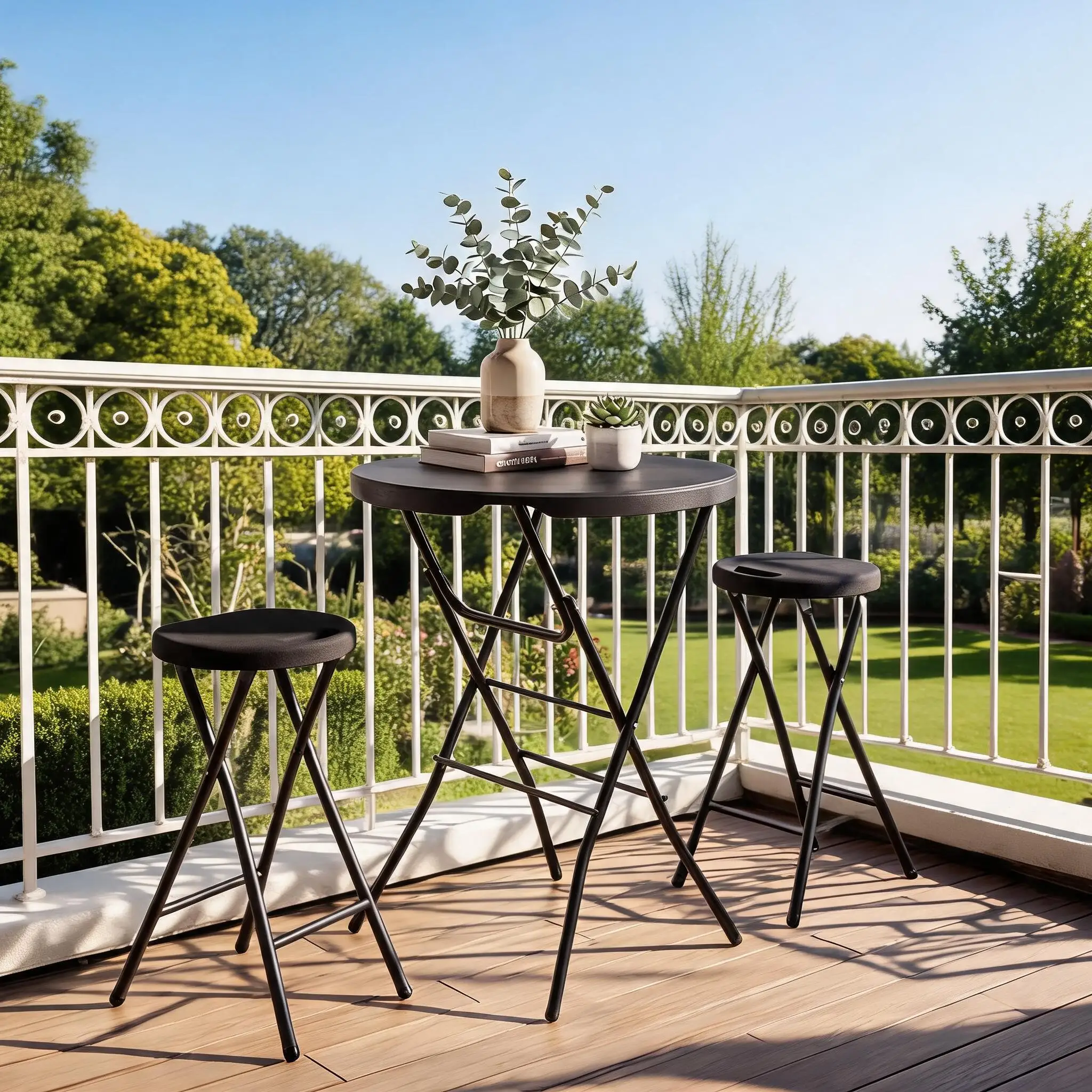 Stabiler, klappbarer Stehtisch aus HDPE – Runder Bistrotisch mit Metallgestell, Sicherheitsverriegelung, wetterfest & tragbar – Perfekt für Garten, Terrasse, Innenbereich & Events – Schwarz/Weiß