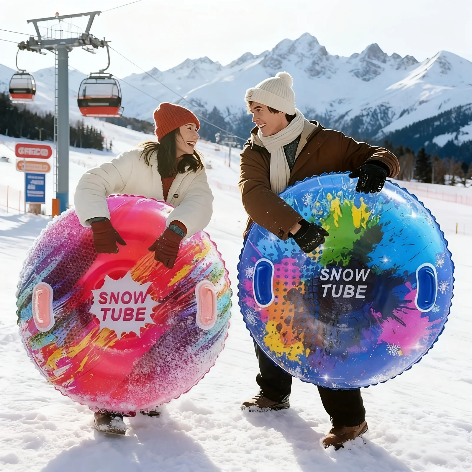 2 pièces, tube de neige gonflable en PVC résistant, pliable, luge de ski, équipement de luge de neige pour l'hiver, activités de plein air en famille.