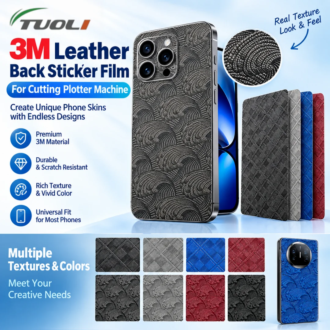 TUOLI 3M Leather Phone Back Sticker Films Universal Phone Skin for Cutting Plotter Machine Textured Phone Wrap DIY Custom Covers