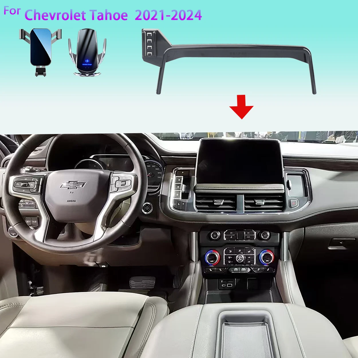 Auto Telefon Halter Für Chevrolet Tahoe GMT1YC 2021-2024 Bildschirm Handy Unterstützung Auto 15w Halterungen Drahtlose Lade zubehör