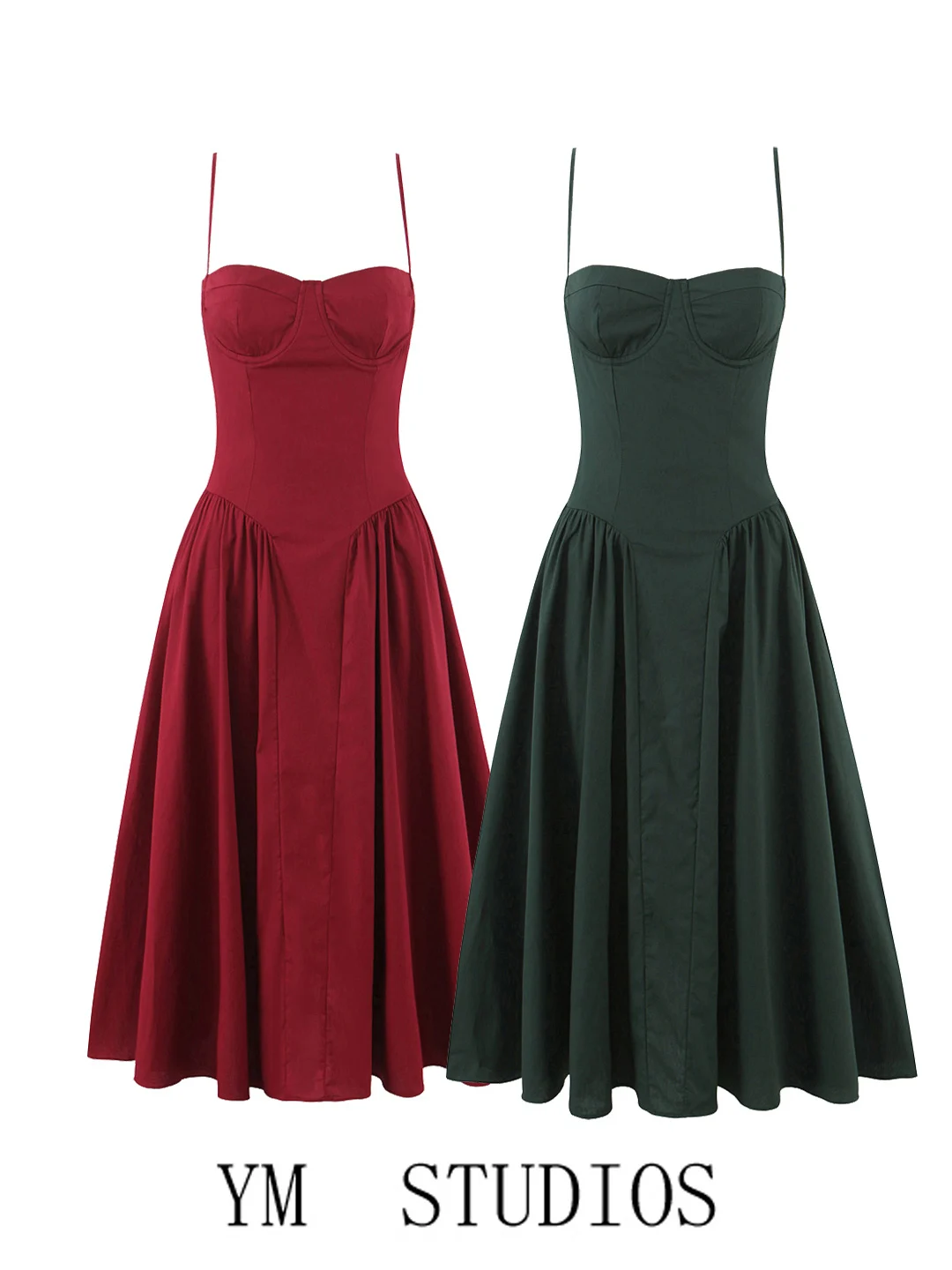 Minimalist Style Maxi Dress in Forest Green with Steel Ring Detail High Waist Cinched Waist Strapless A-Line Gown for Women