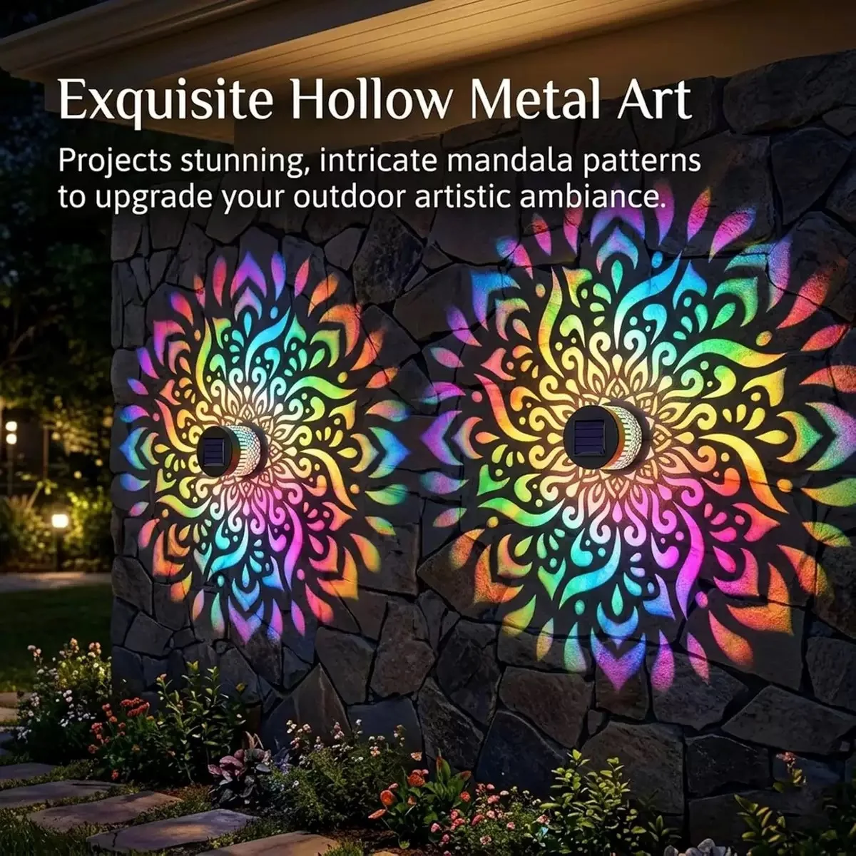 Solar Mandala Sunflower Projector Wall Light Outdoor Garden Decoration Landscape Light for Patio Garden Estate Porch Courtyard