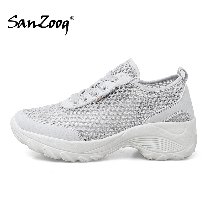 Sommer Lace Up Hohl Mesh Casual Frauen Schuhe Dicken Boden Plattform Turnschuhe Leichte EVA Atmungsaktive Damen