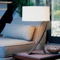 Hubbardton Forge Stasis 28.3" Metallic Arched Table Lamp Fabric in White/Brown | 28.3 H x 16 W x 16 D in | Wayfair 272666-SKT-05-SE1695