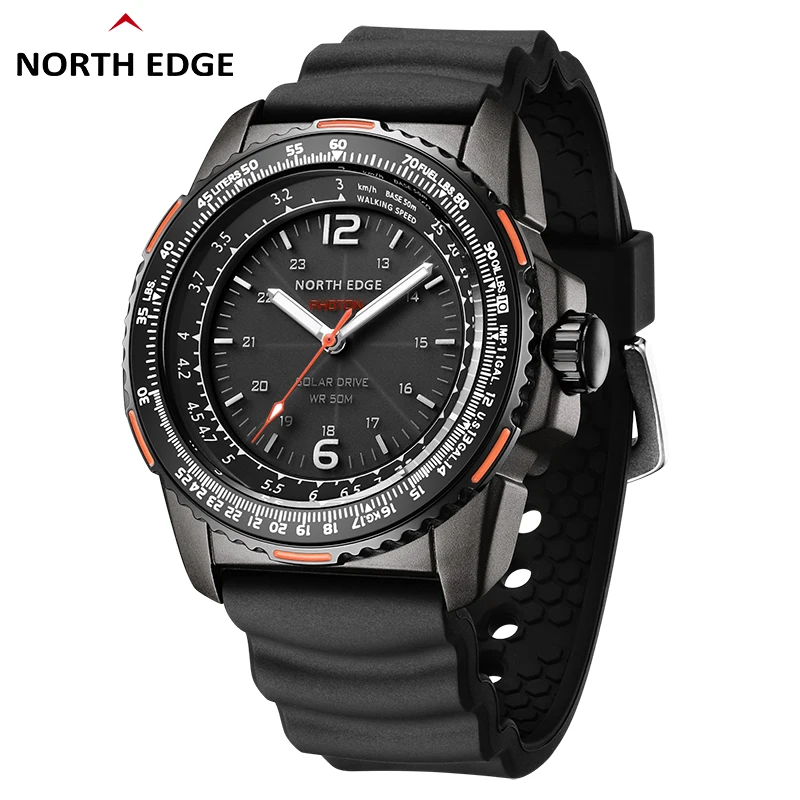 Montre NORTH EDGE en coffret cadeau pour homme, montre à quartz PHOTON à énergie solaire, étanche 50M, bracelet en silicone sport, montre pour homme, Reloj