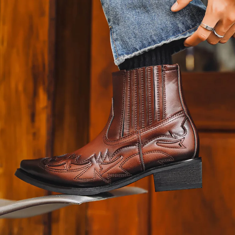 Western-Cowboy-Stiefel für Herren und Damen, Größe 35–48, Stickerei, 2026 Design, spitze Chelsea-Schuhe, Herren-Stiefeletten, Unisex-Lederstiefel