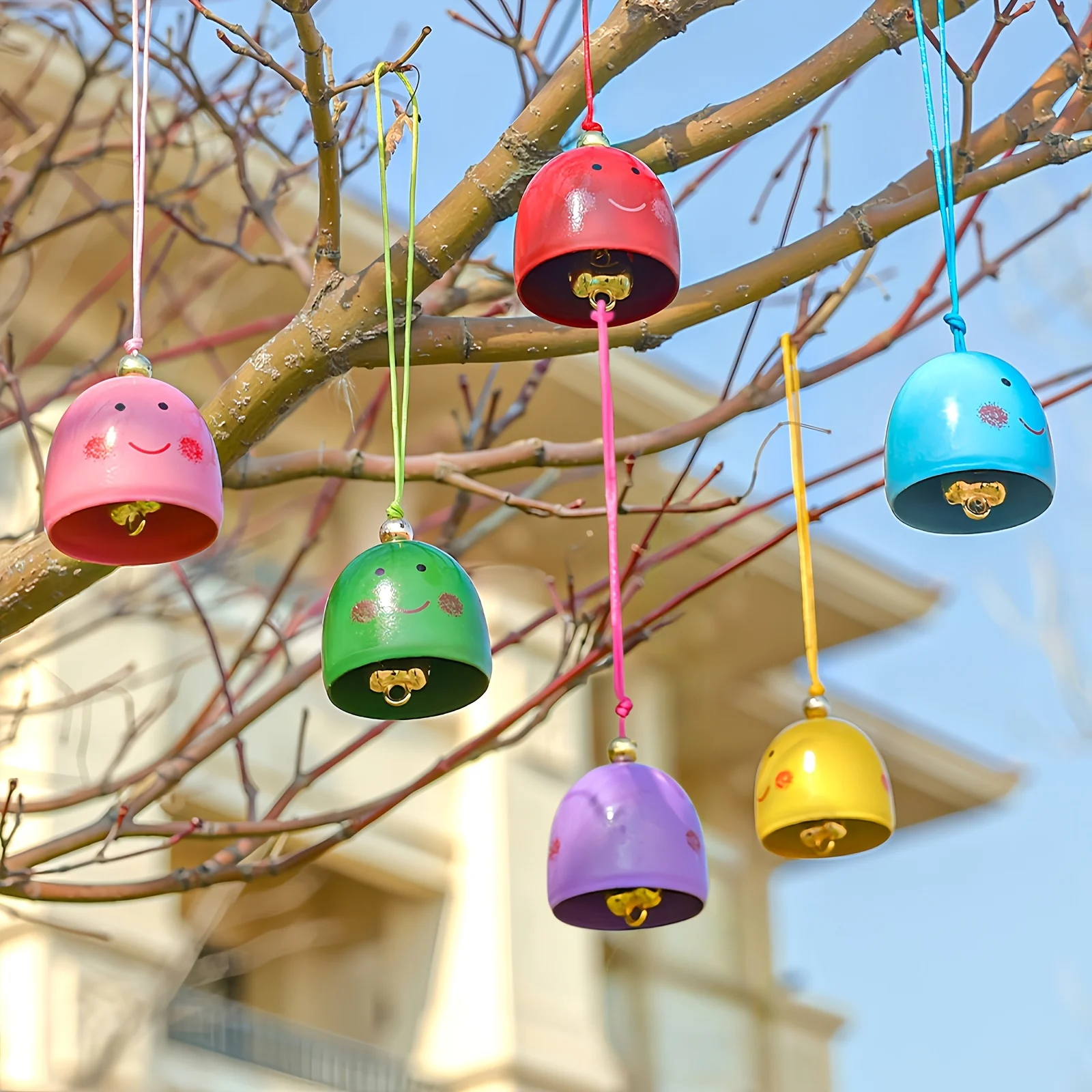 12/6 Pieces in Random Colors, Wind Chimes with Hanging Rope and Bells, Crisp and Pleasant Bell Sounds, Festive Decorative Metal Bell Ornaments, Ideal for Outdoor Garden Hanging, Home and Garden