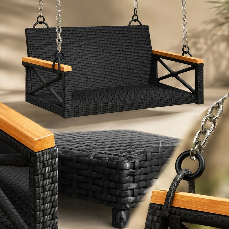 Schwarzer Poly-Rattan Hängesessel, 63x62x40cm, Hochwertig & Pflegeleicht, Perfekt für Entspannung im Freien