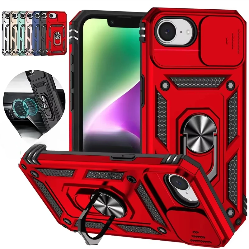 Slide Kamera Objektiv Telefon Fall Für iPhone 16E SE 4 2025, Hybrid Rüstung Magnetische Ring Stehen Hodler Telefon Abdeckung für iPhone 16 Pro Max