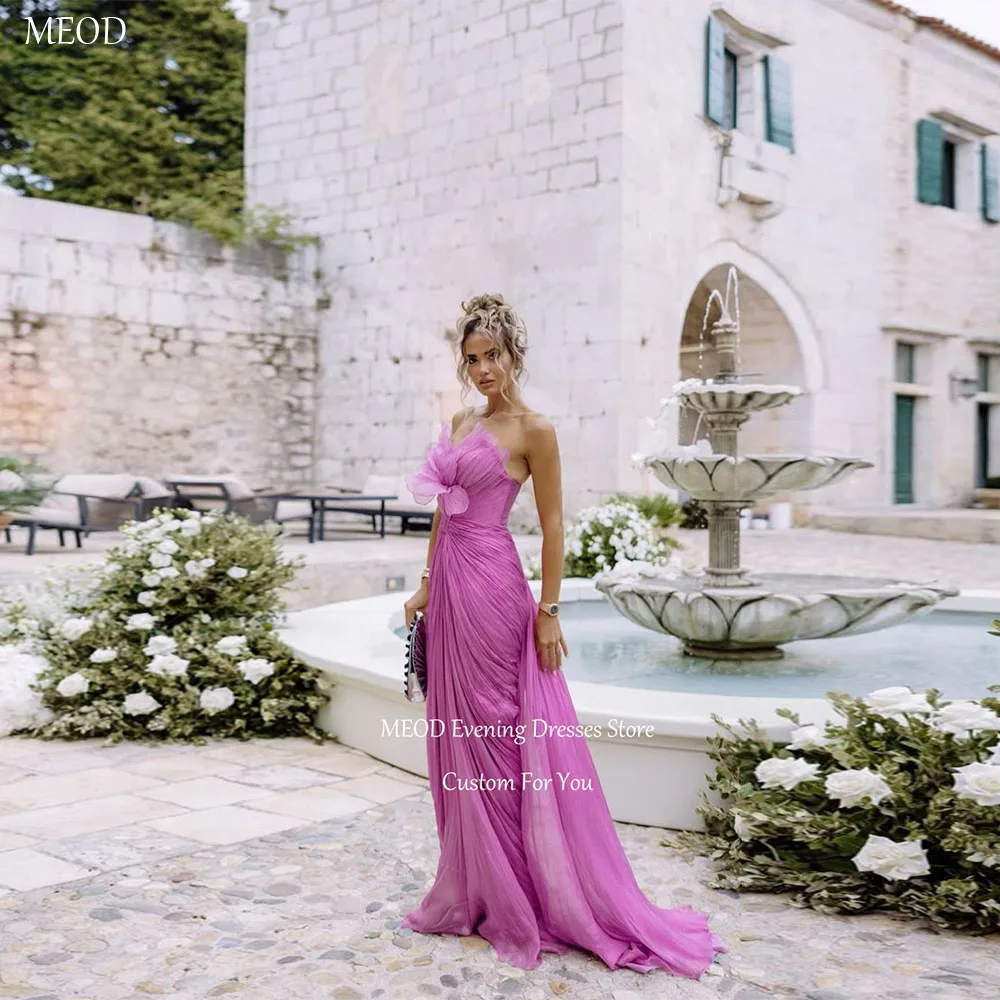 MEOD Strapless Mermaid Evening Dress Sleeveless Chiffon Wedding Guest Gown Short Train Backless Vestido De Festa Customized