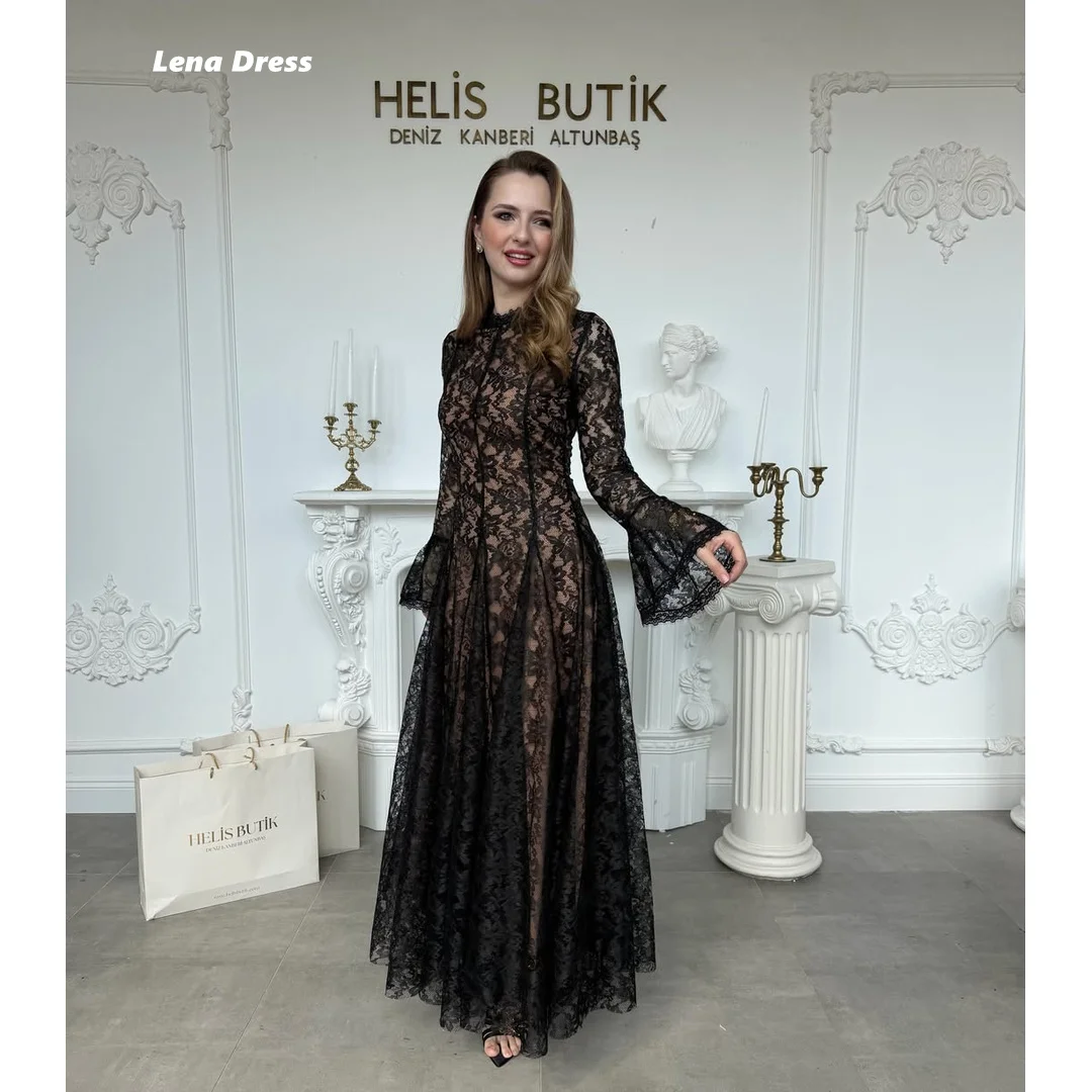 Lena Elegant Luxury Curvy Party Dresses for Woman Party Wedding Long Sleeves Customized Luxury Prom Dress 2026 Black Round Neck