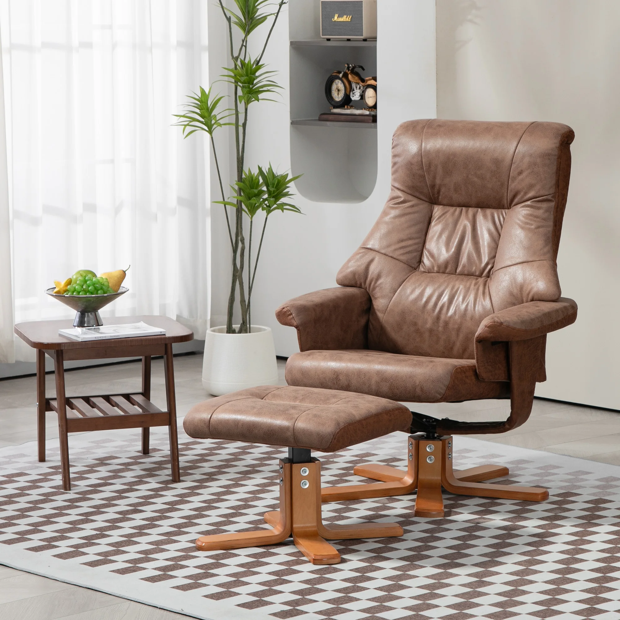 HOMCOM Relaxsessel mit Hocker, Drehbarer Fernsehsessel, TV Sessel mit Liegefunktion,Polstersessel für Wohnzimmer, Schlafzimmer, Mikrofaser Braun, 78 x 82,5 x 109 cm